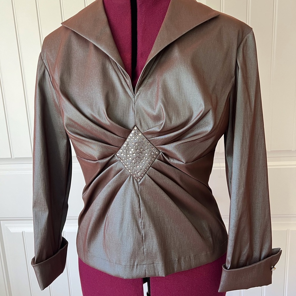 NEW-tags on-KM Collection top.Three quarter sleeve with rhinestone inset detail.